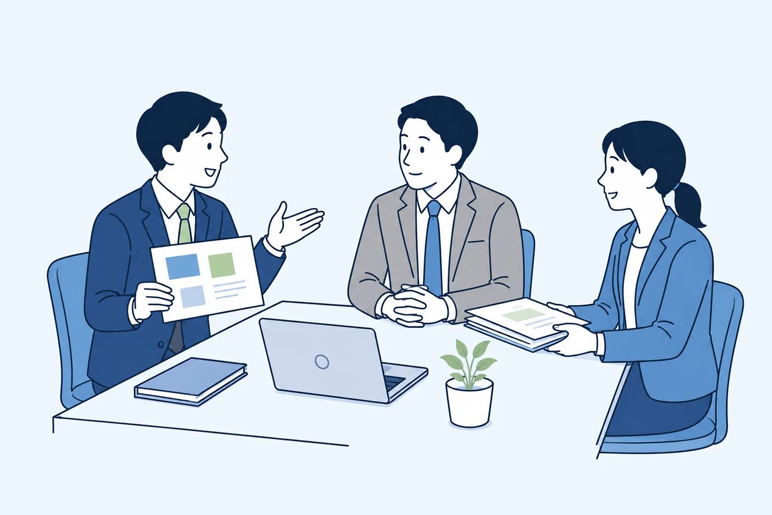 新しい職場で同僚と信頼関係を築く様子