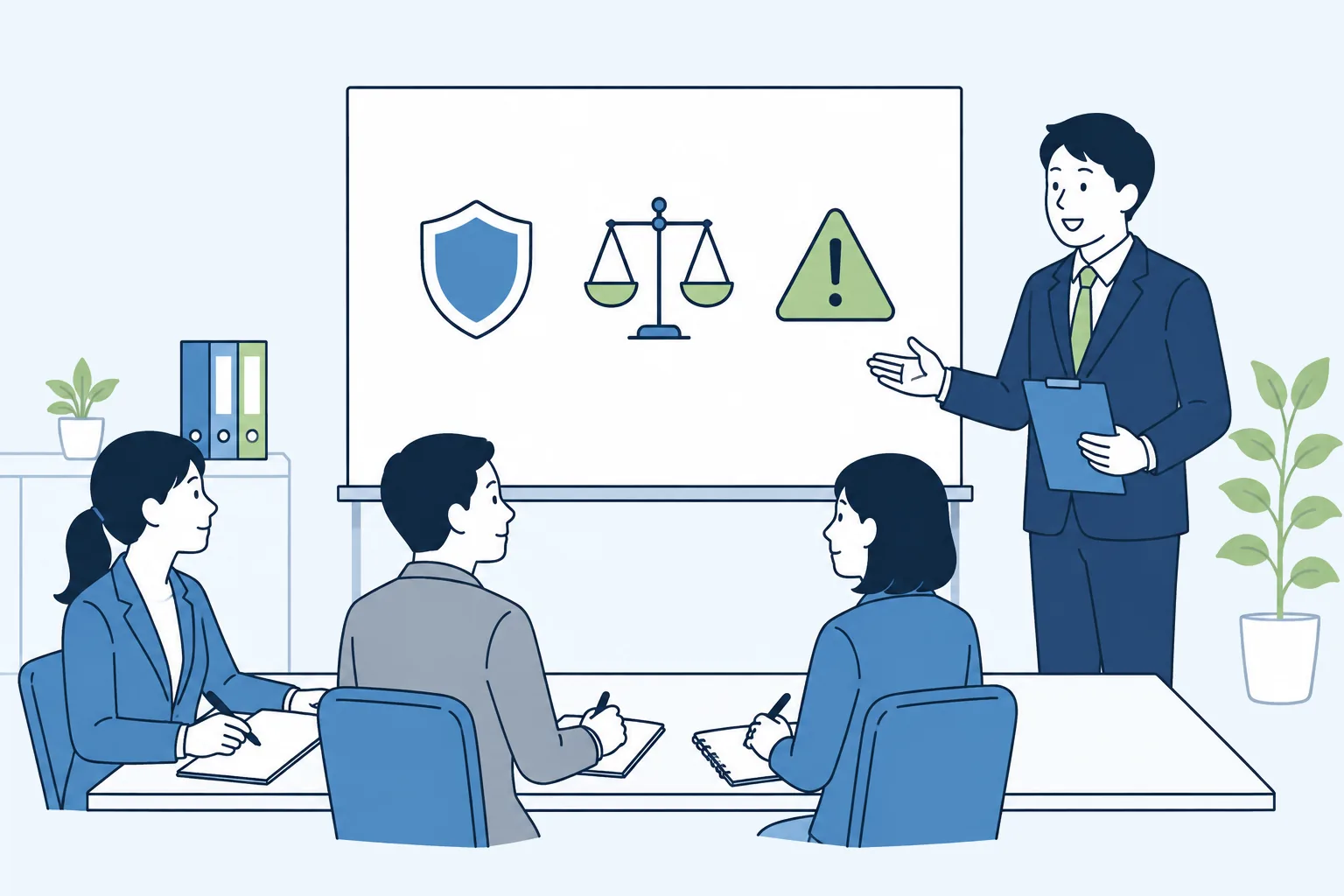 ハラスメントの定義と法令上のリスクを学ぶ様子