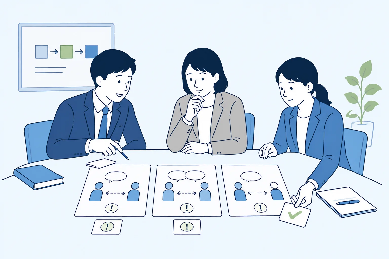 職場で起こりやすい事例を検討する様子