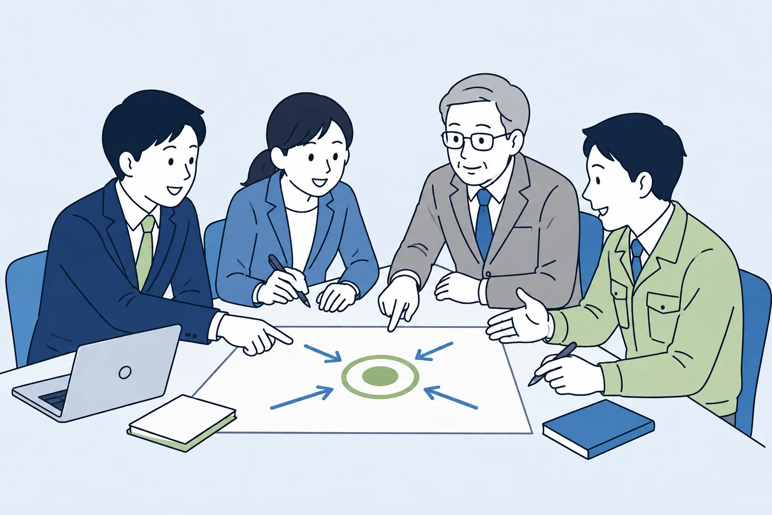 世代や職種の違いを越えて連携する様子