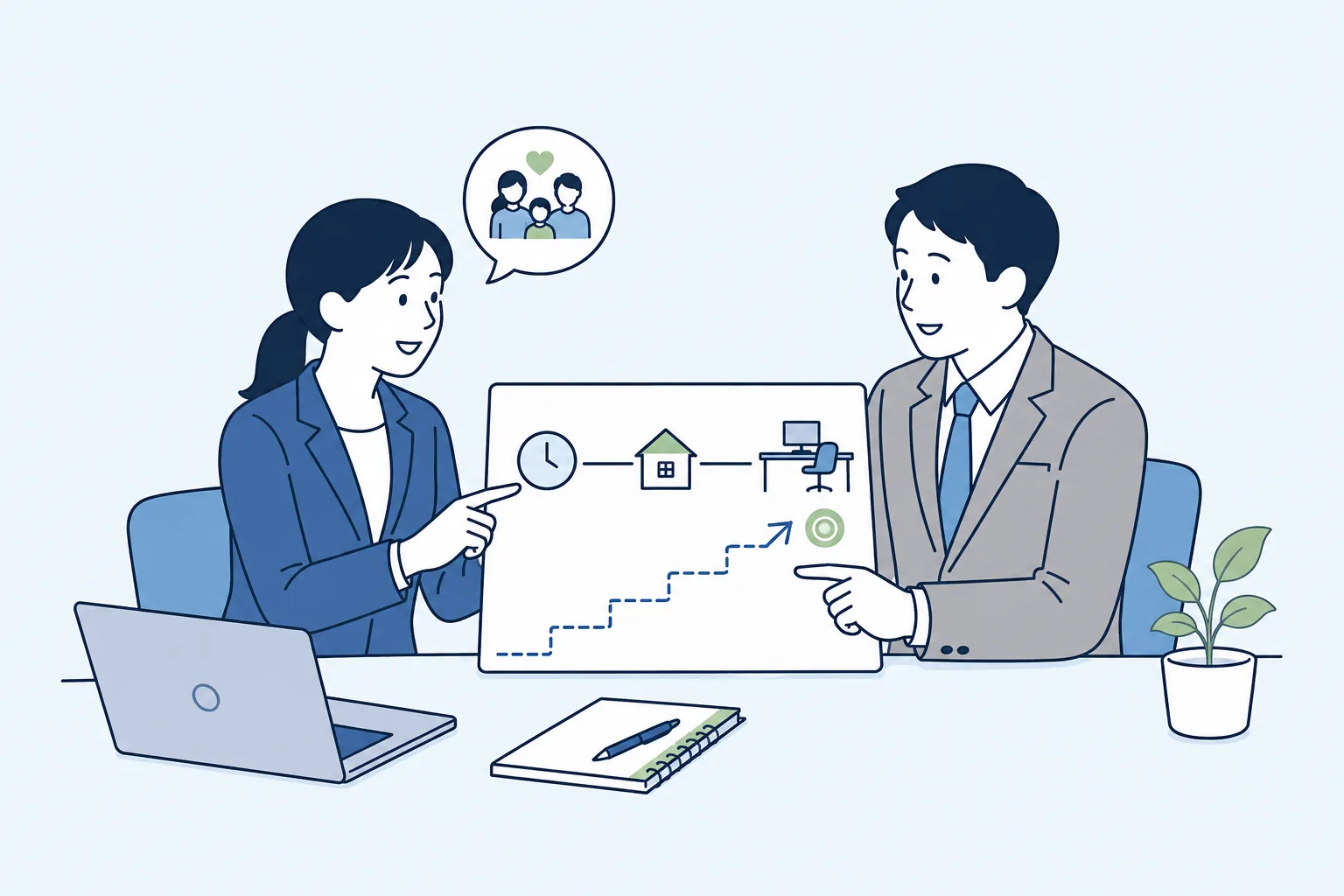育休・時短勤務とキャリア形成を両立する様子